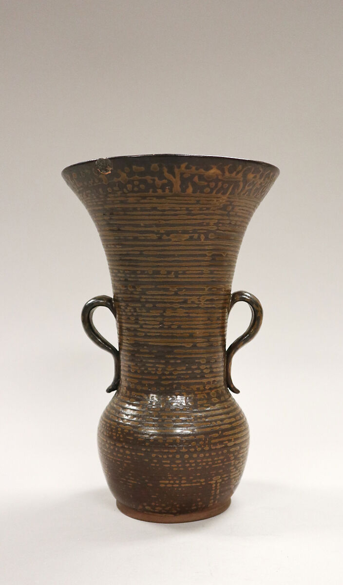 Vase, Clay; dark brown underglaze; large splash of dark brown overglaze (Takatori ware), Japan