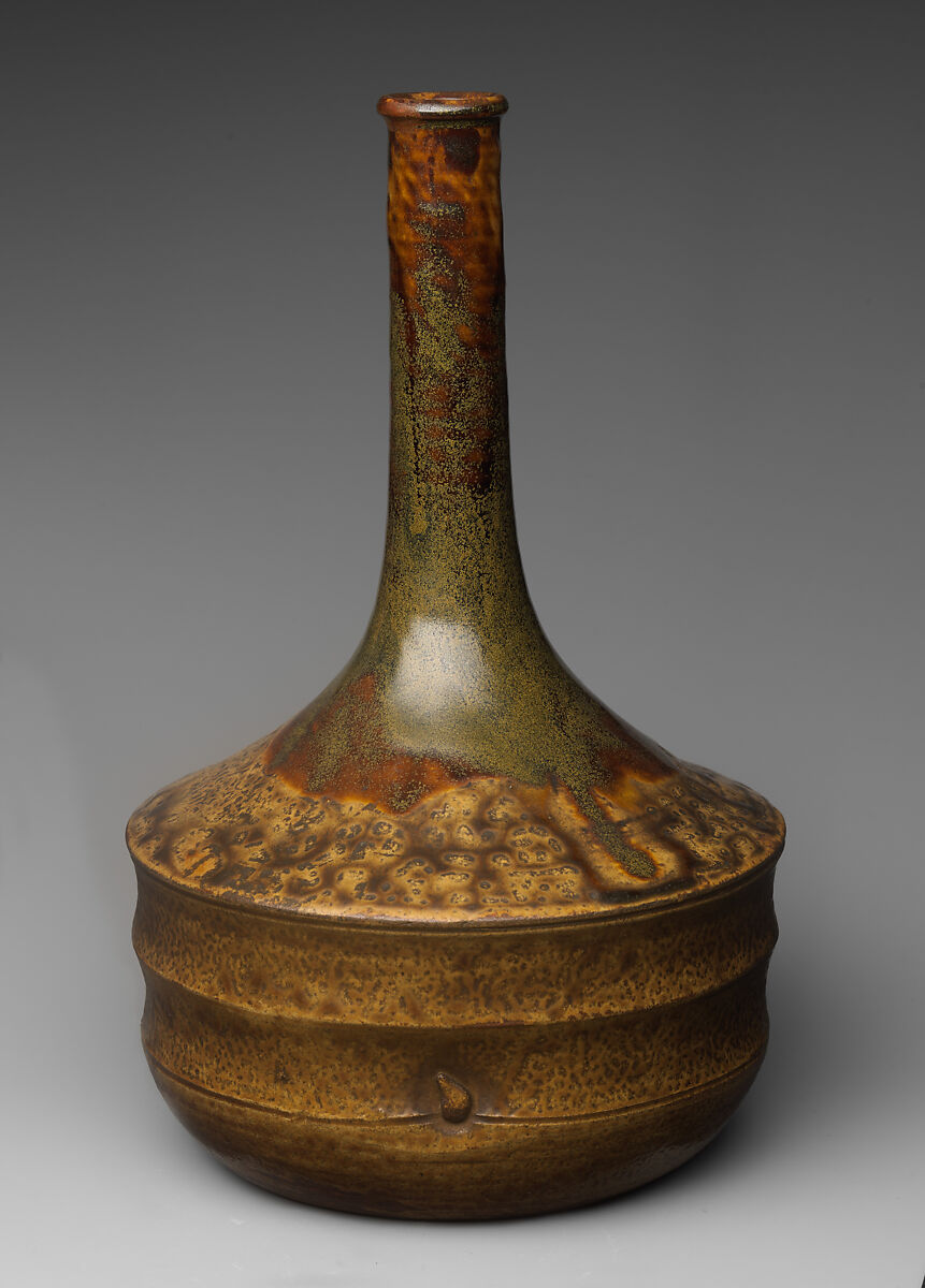 Bottle, Pottery moulded in the paste and covered with a mottled glaze (Takatori ware), Japan