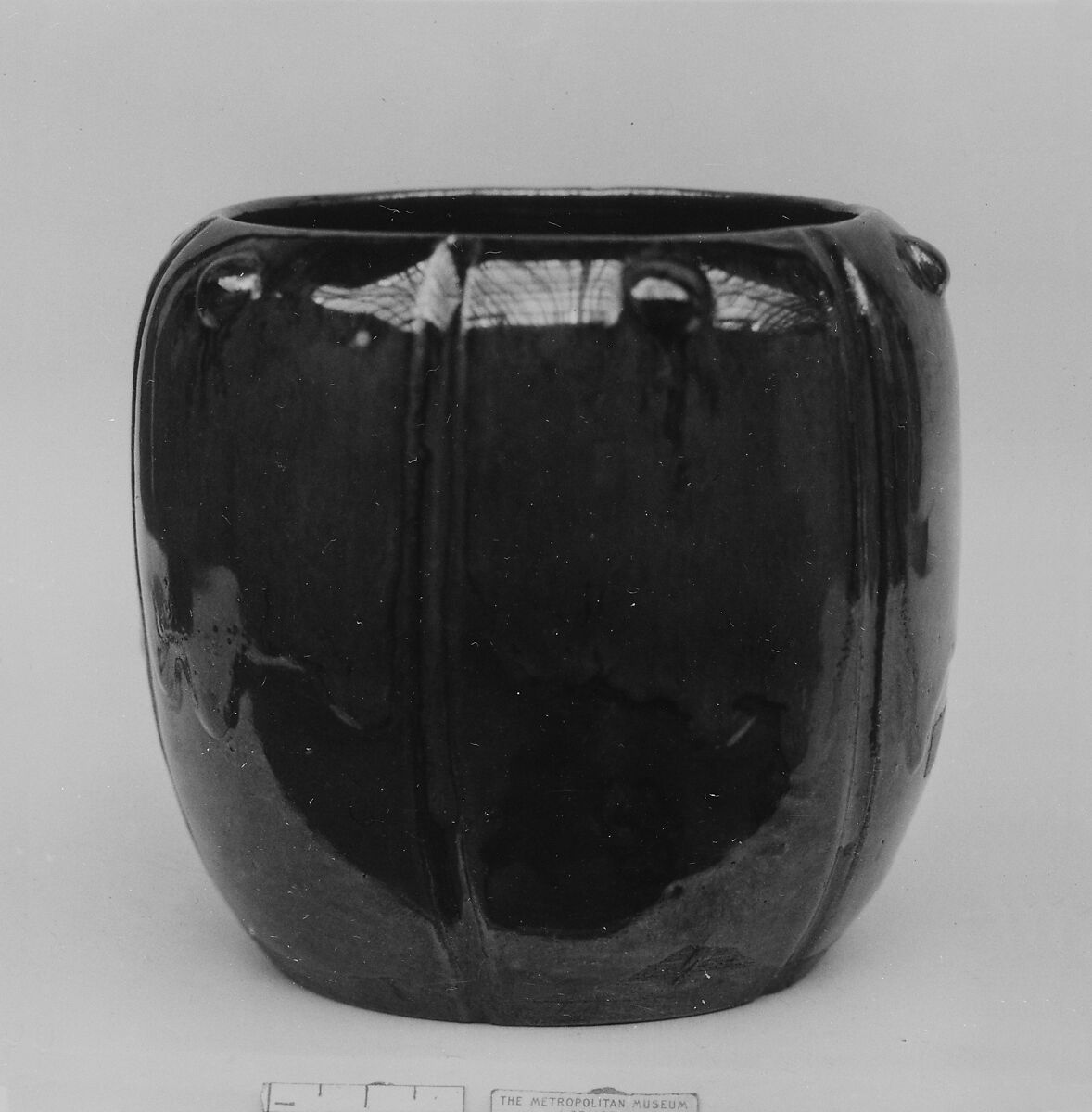 Jar or Fire-holder, Pottery covered with glaze, overrun by glaze with iron red dappling (Takatori ware), Japan 