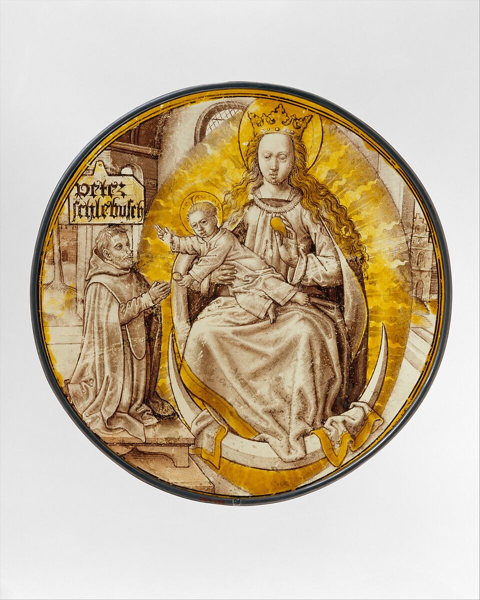 Virgin & Child with Donor, Glass, vitreous paint and silver stain, German 