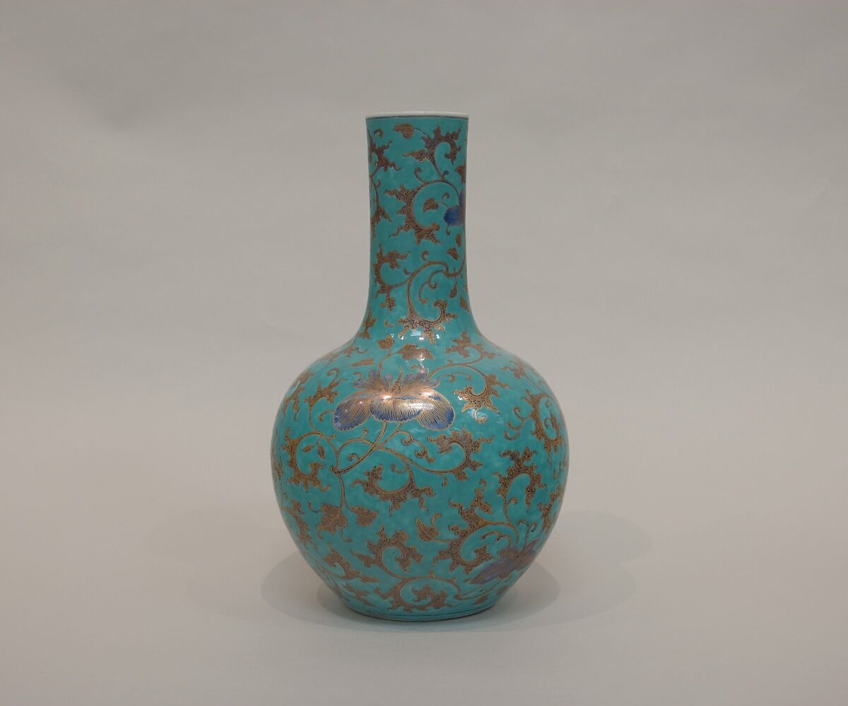 Vase with floral scrolls, Porcelain painted with underglaze cobalt blue and overglaze enamel and gilding (Jingdezhen ware), China