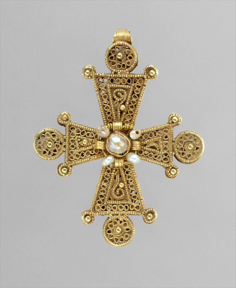 Cross with Pearls, Gold and pearls, Byzantine 