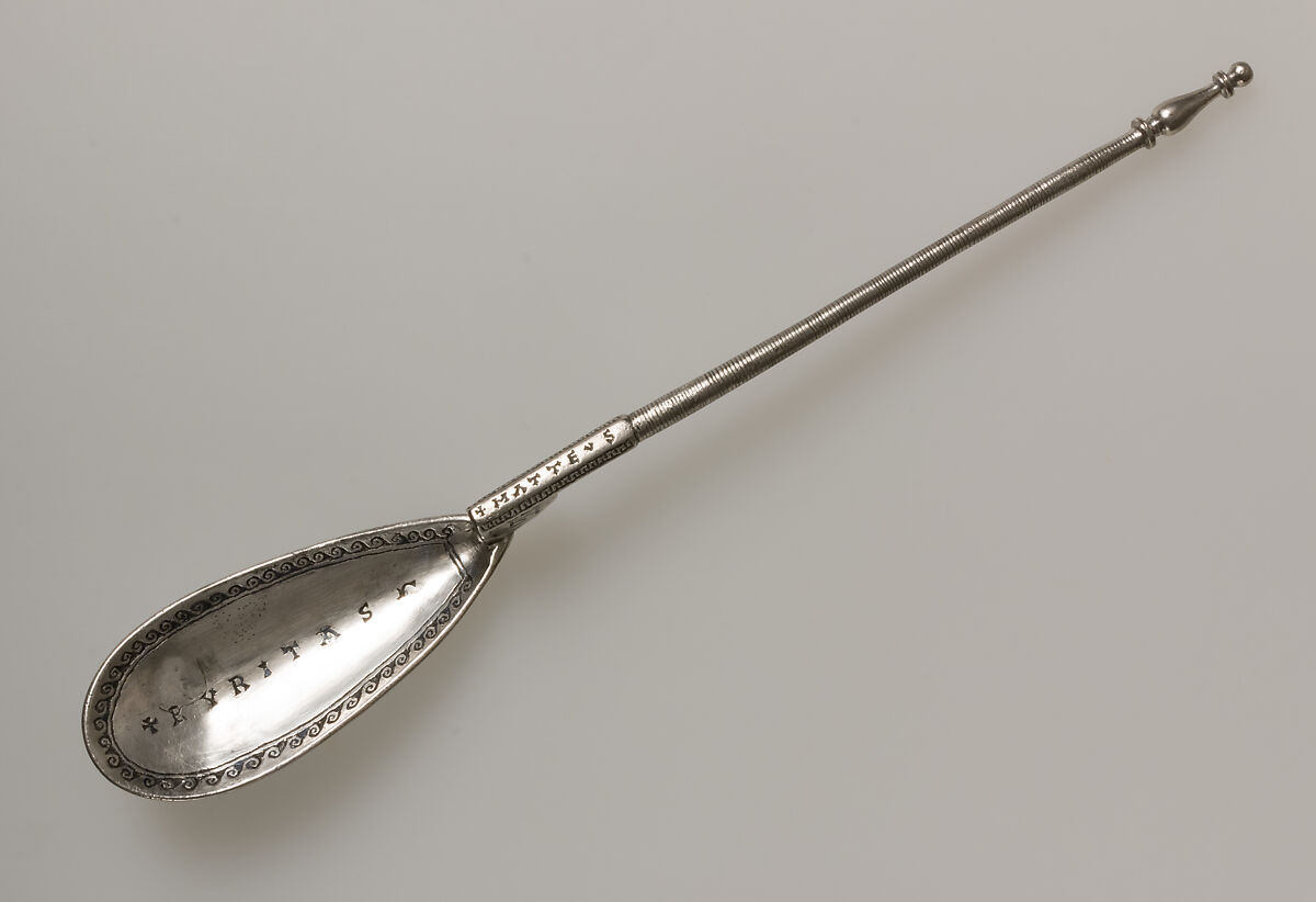 Silver Spoon, Silver, niello, traces of gilding, Byzantine 