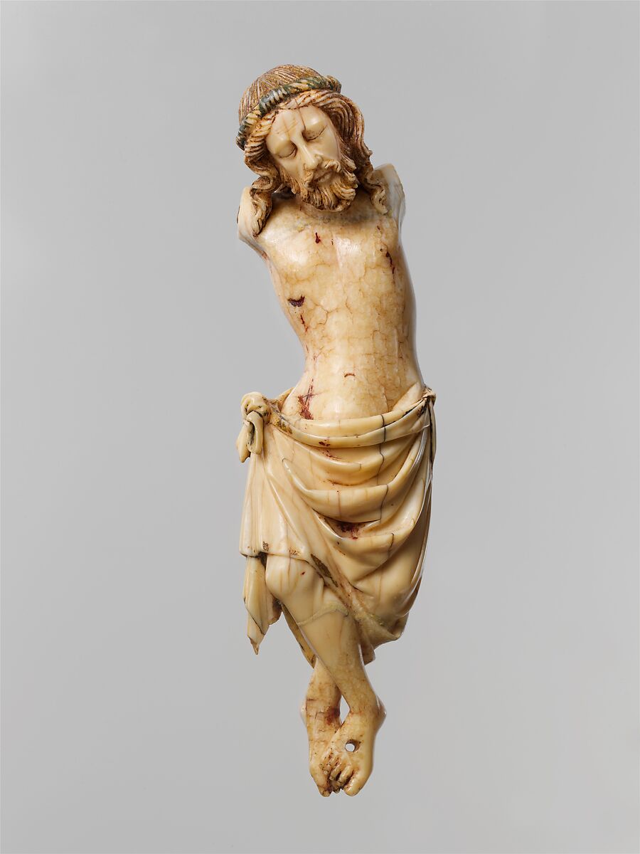 Crucified Christ, Walrus ivory with traces of paint and gilding, Northern European 