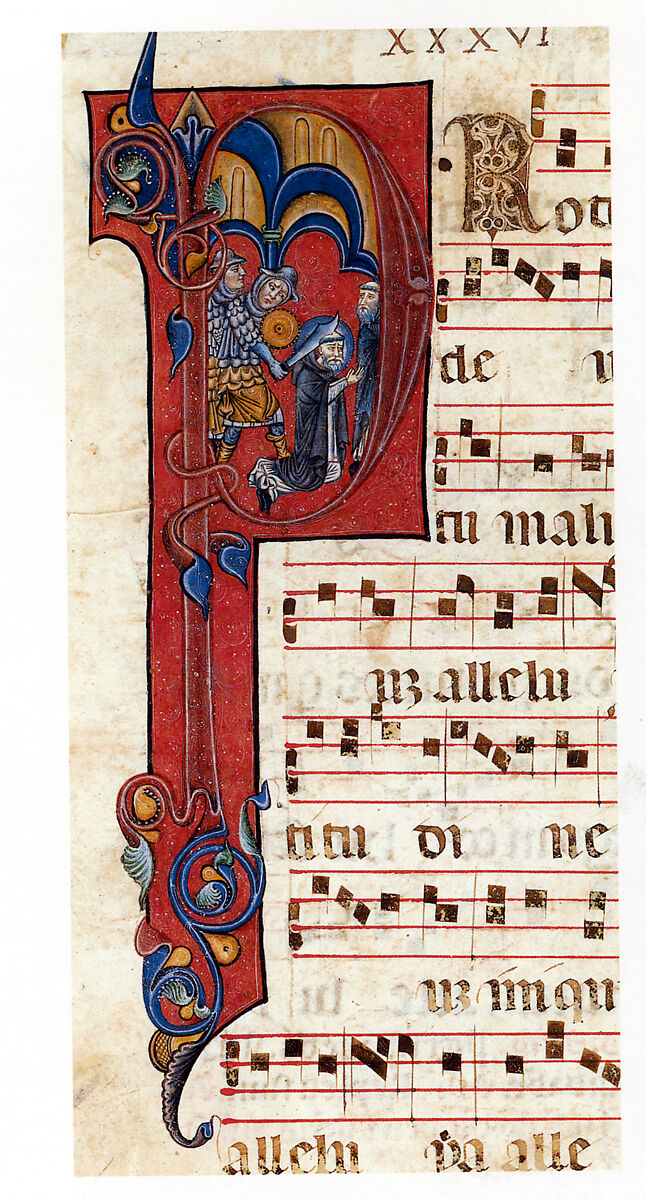 Manuscript Leaf with the Martyrdom of Saint Peter Martyr in an Initial P, from a Gradual, Tempera and ink on parchment, South Italian