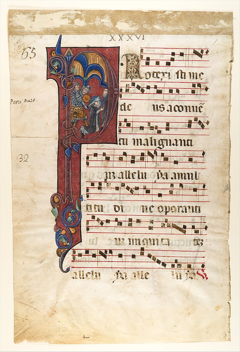 Manuscript Leaf with the Martyrdom of Saint Peter Martyr in an Initial P, from a Gradual