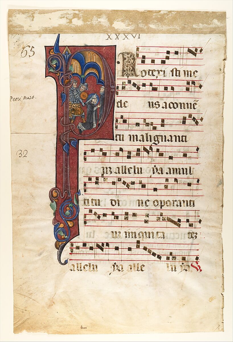 Manuscript Leaf with the Martyrdom of Saint Peter Martyr in an Initial P, from a Gradual, Tempera and ink on parchment, South Italian