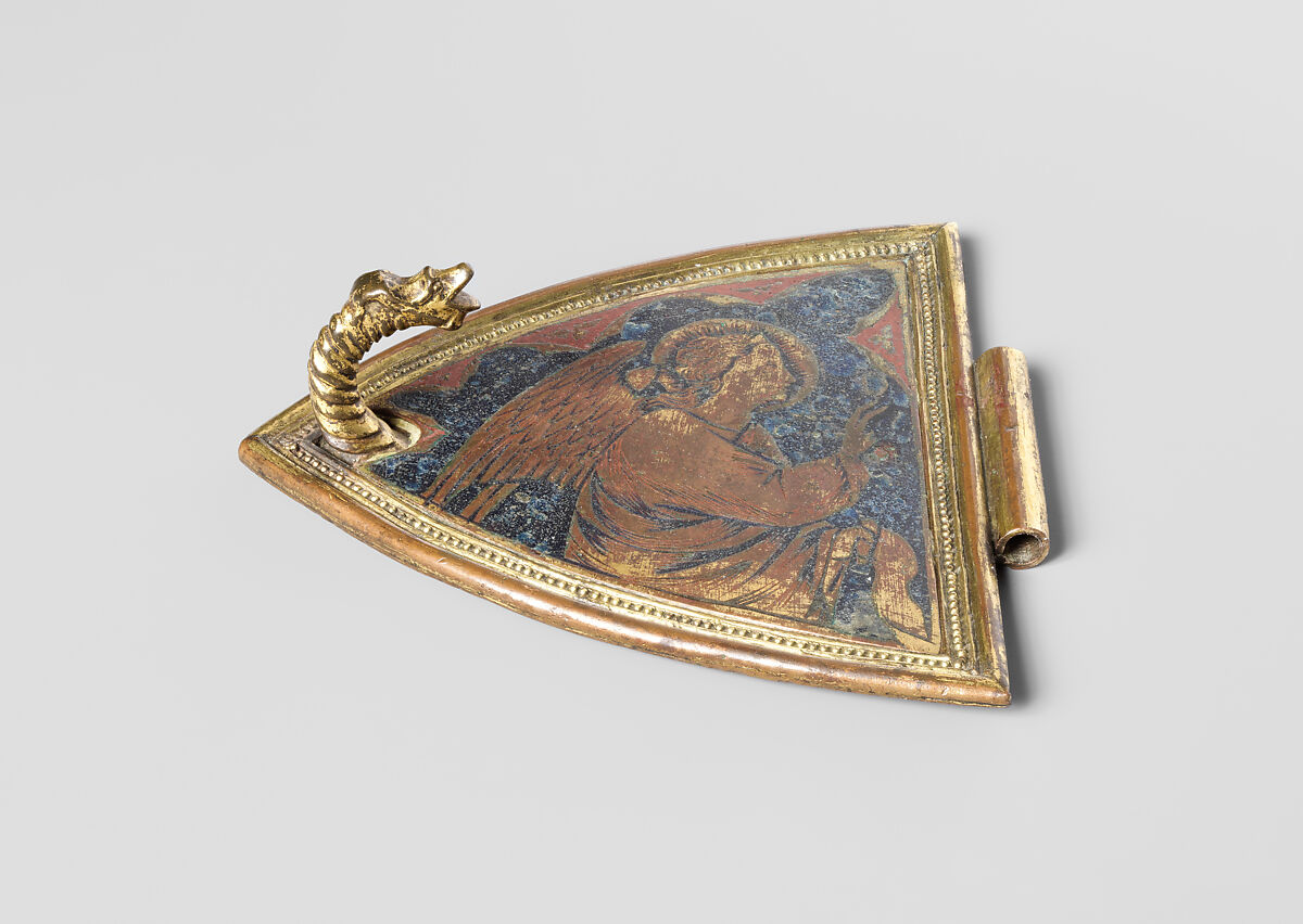 Angel from the Lid of an Incense Boat, Gilded copper, champlevé enamel, Italian