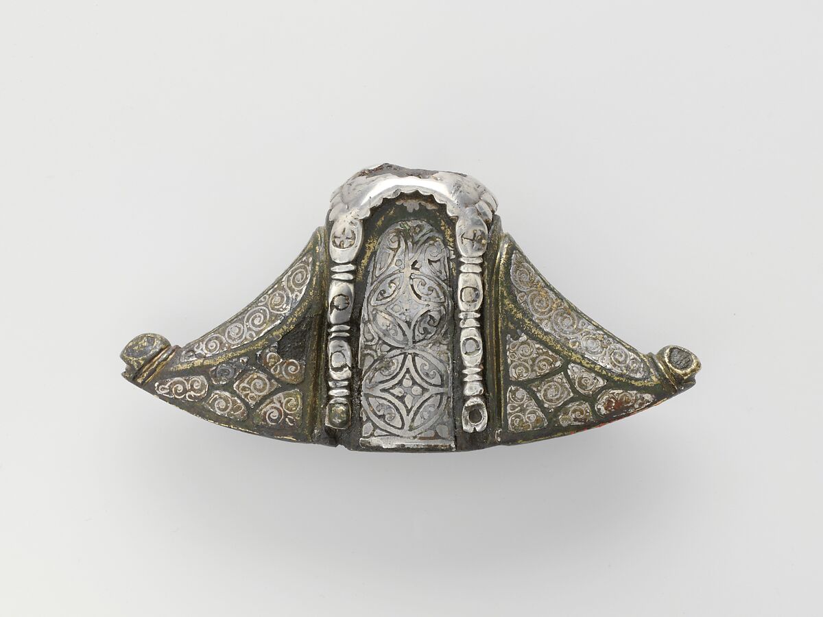 Sword Pommel, Copper alloy inlaid with silver wire and niello on
an iron core, Anglo-Saxon