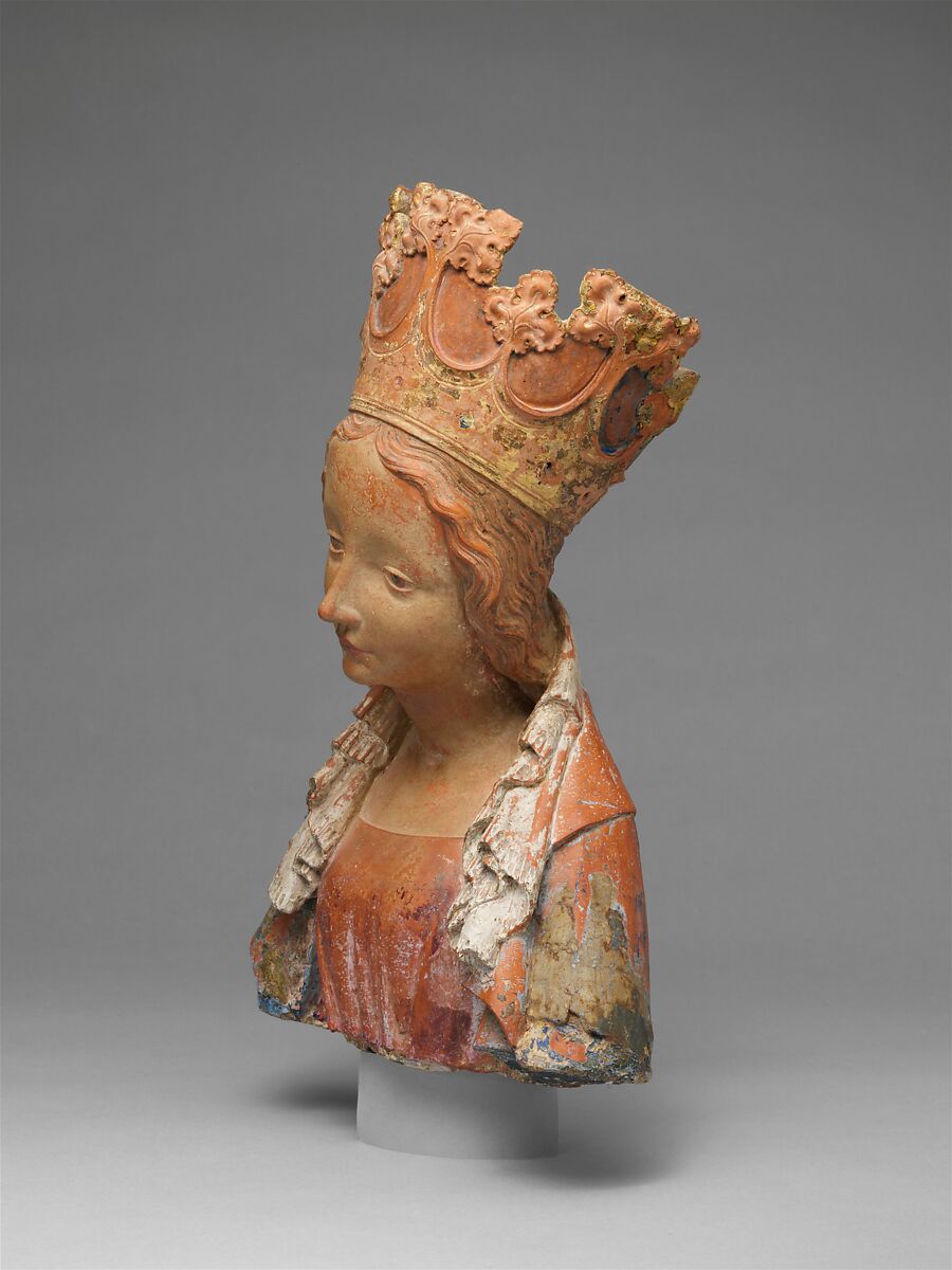 Bust of the Virgin, Terracotta with paint, Bohemian