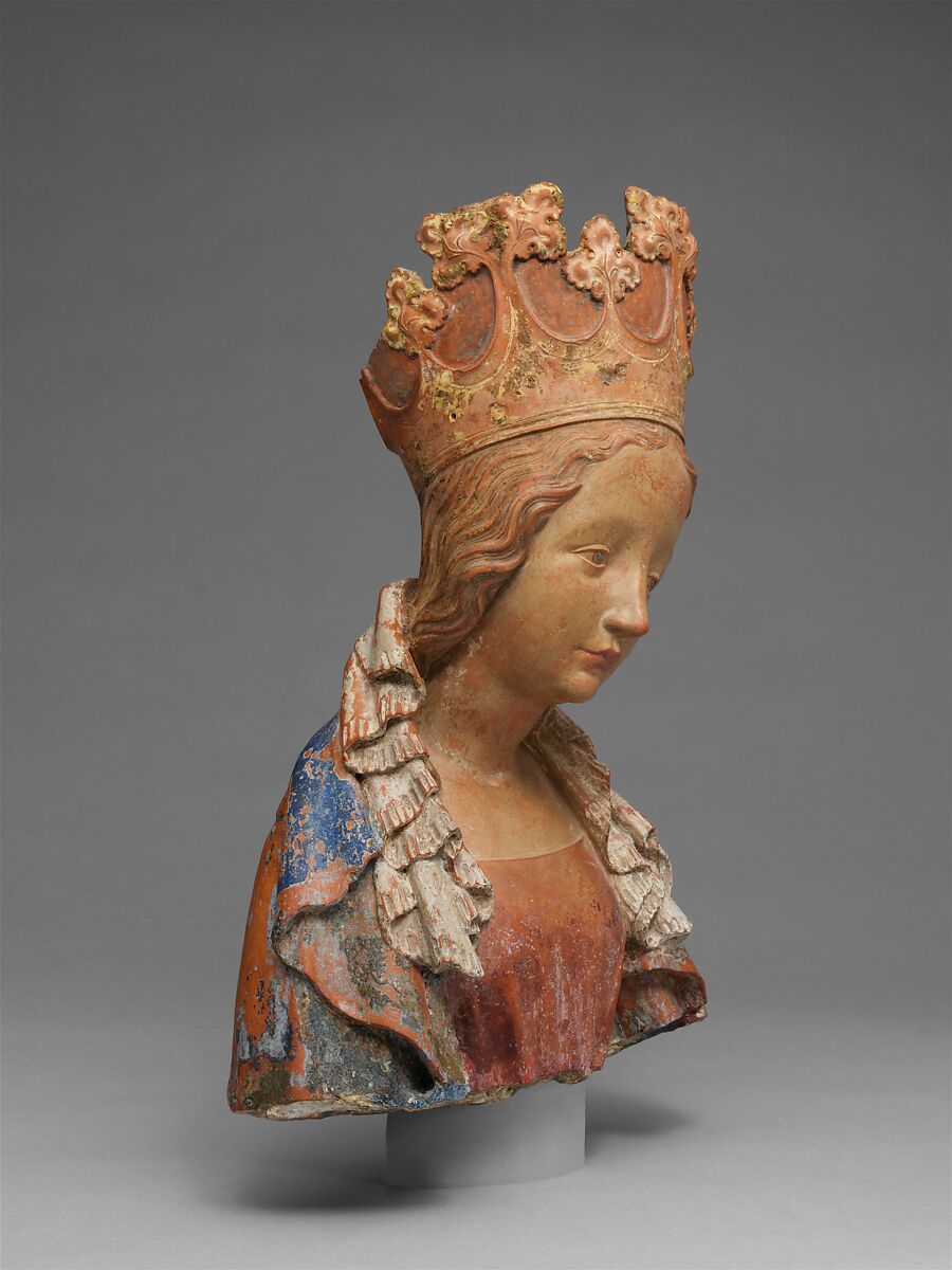 Bust of the Virgin, Terracotta with paint, Bohemian