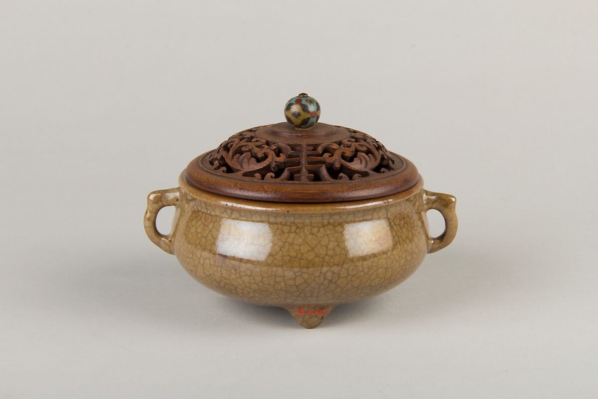 Incense Burner, Porcelain with a crackled coffee-brown glaze, China