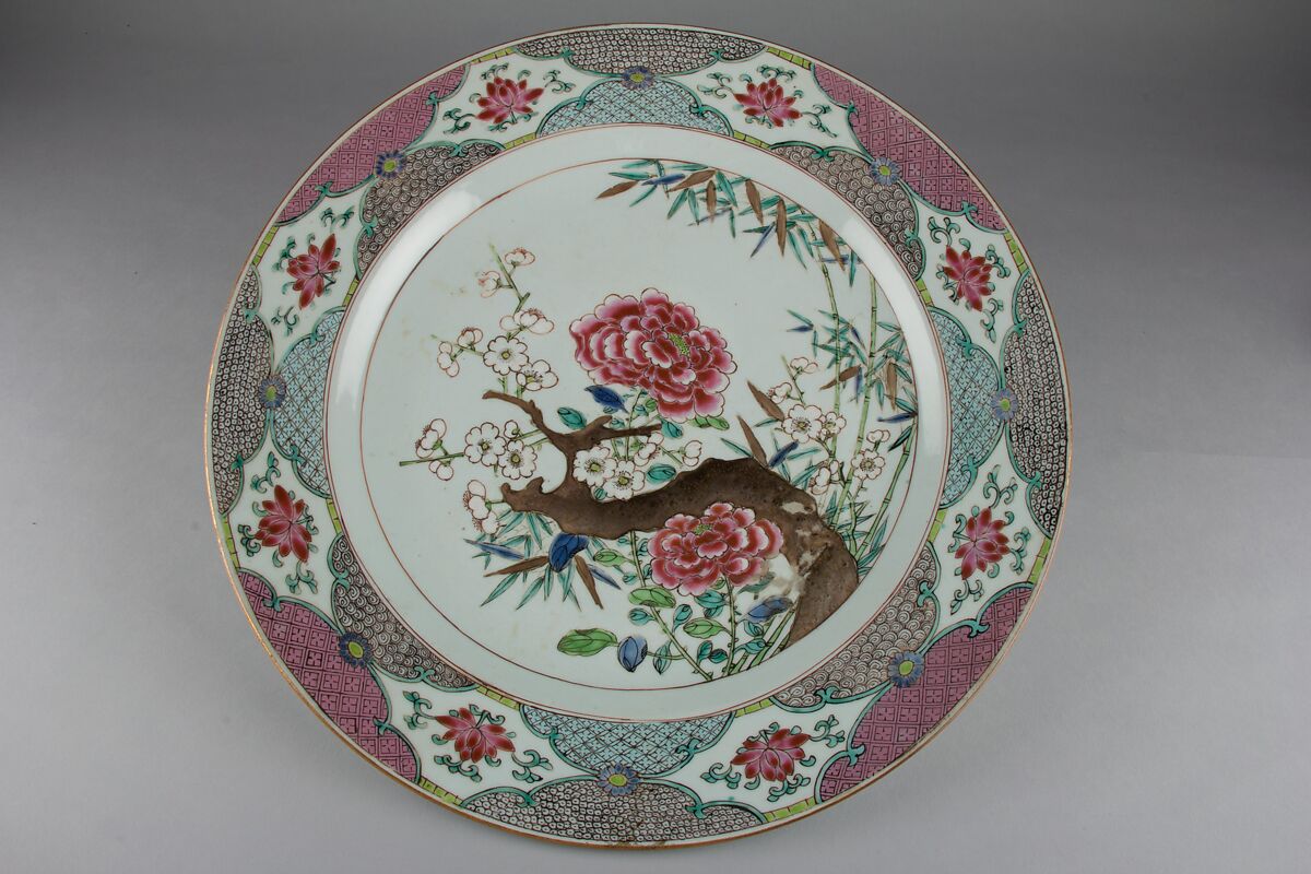 Dish with plants, Porcelain painted in overglaze polychrome enamels (Jingdezhen ware), China 