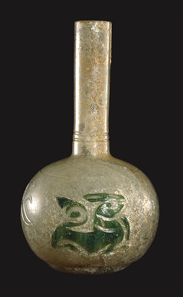 Flask with Green Cameo Decoration, Translucent glass with green glass overlays, relief cut, incised 