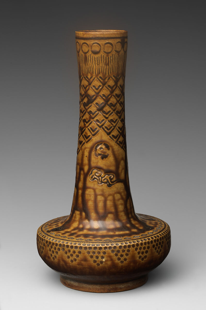Vase, Pottery incised and covered with glaze (Shidoro ware), Japan