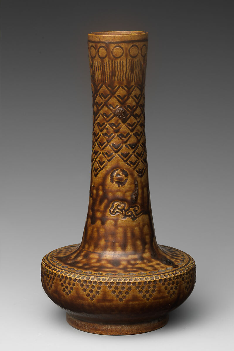 Vase, Pottery incised and covered with glaze (Shidoro ware), Japan