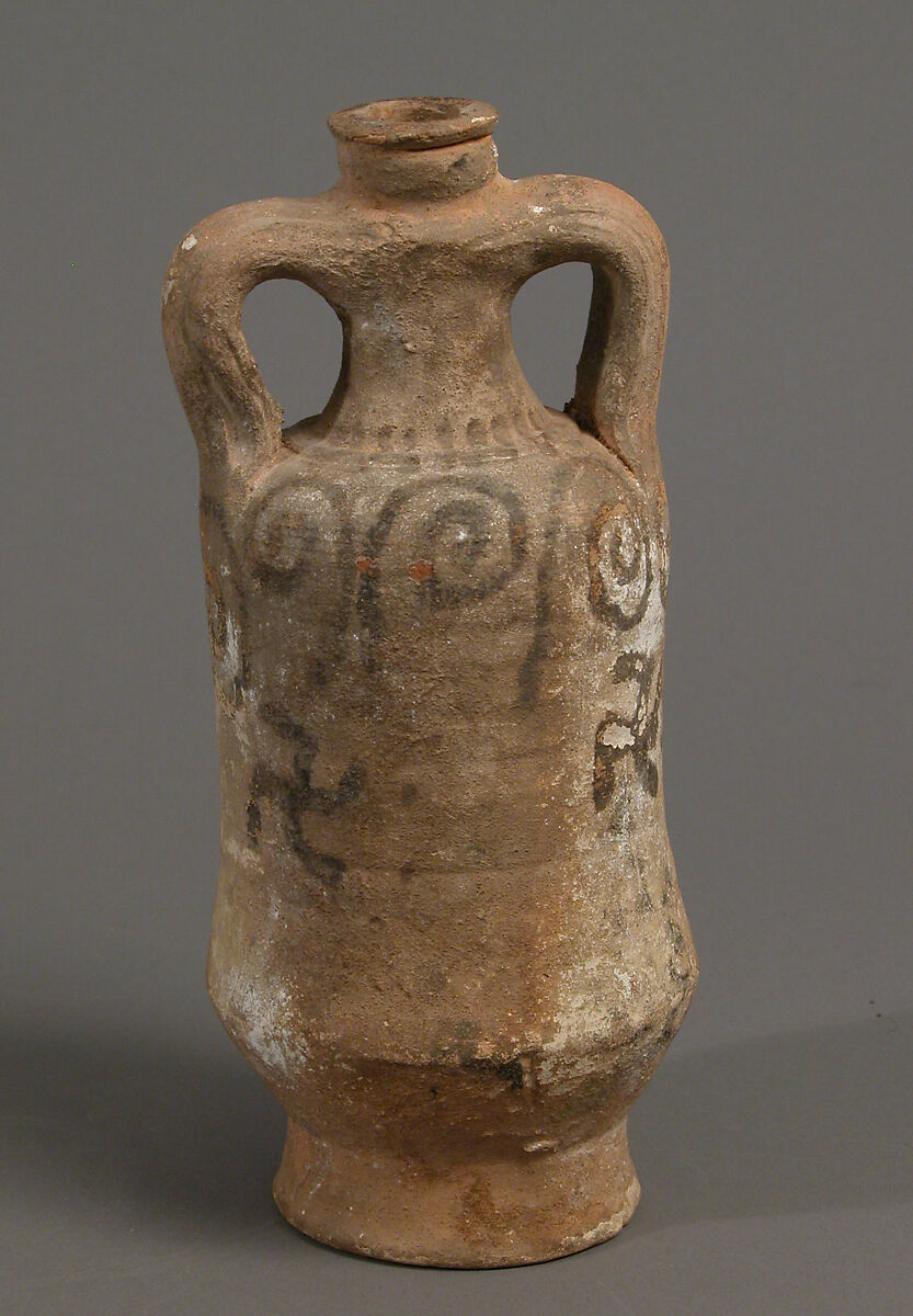 Jug with Cruces Gammatae, Earthenware, slip, oxide pigment, Coptic 