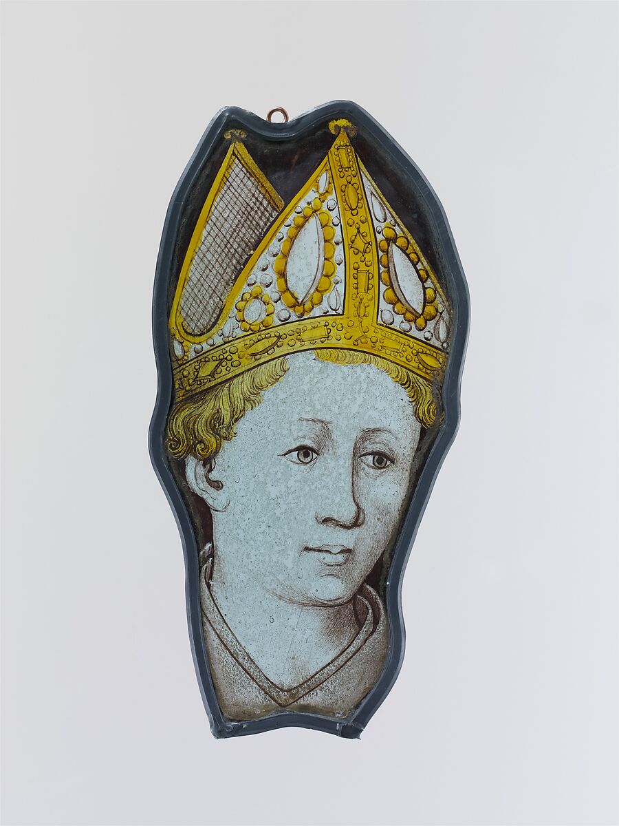 Panel with the Head of a Bishop, Colorless glass, silver stain, and vitreous paint, South Netherlandish 