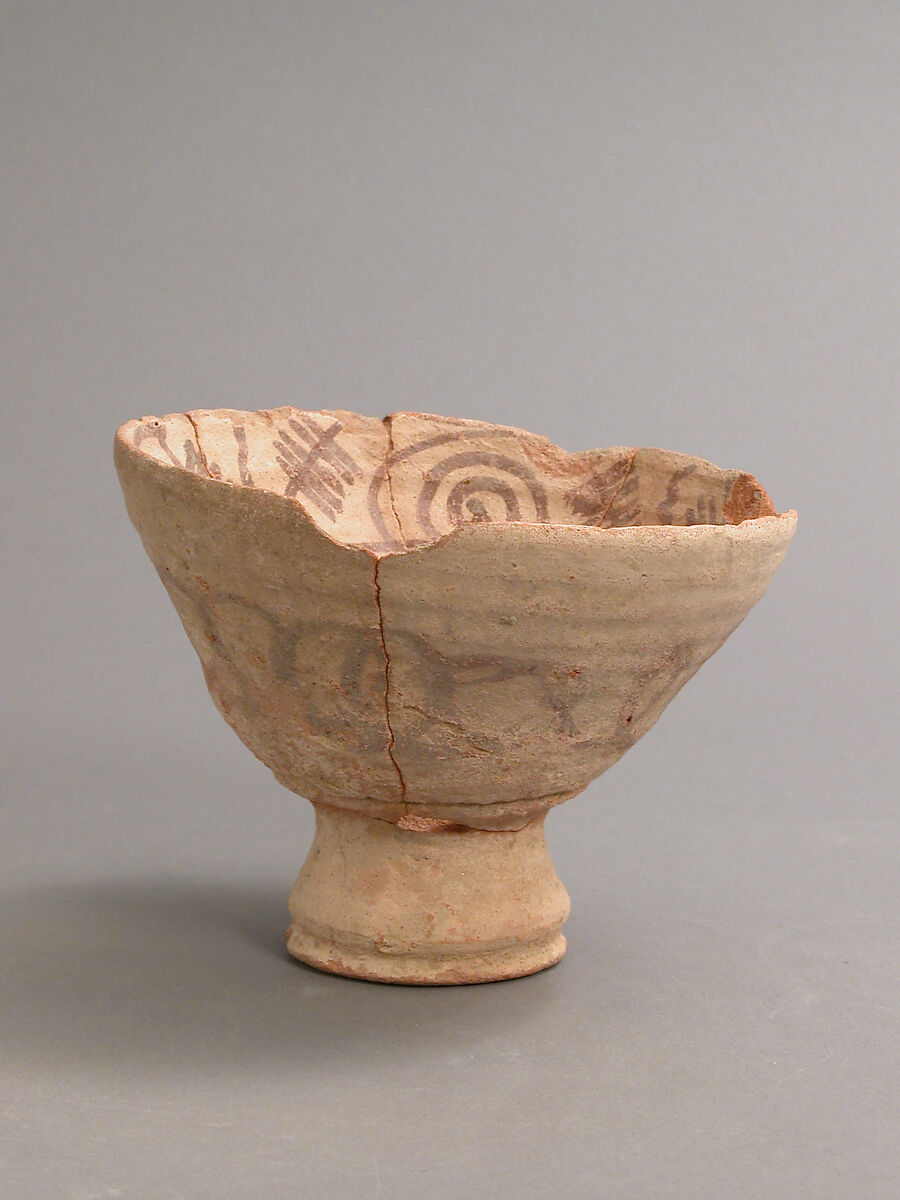 Cup with Foot and Geometric Decoration, Earthenware, slip decoration, Coptic 