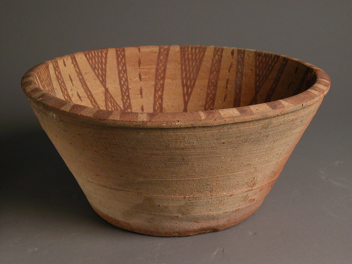 Bowl with Interior Geometric Decoration, Earthenware, slip decoration, Coptic