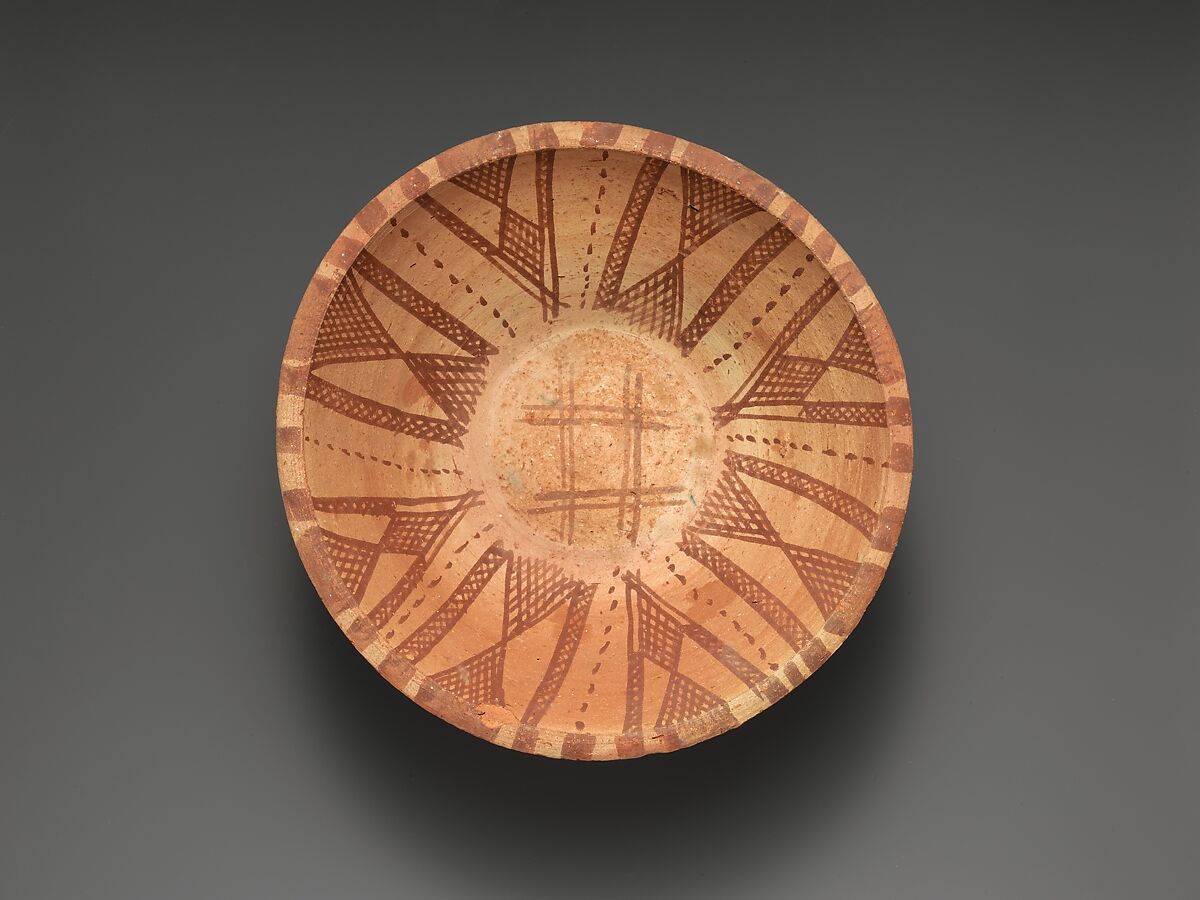 Bowl with Interior Geometric Decoration, Earthenware, slip decoration, Coptic