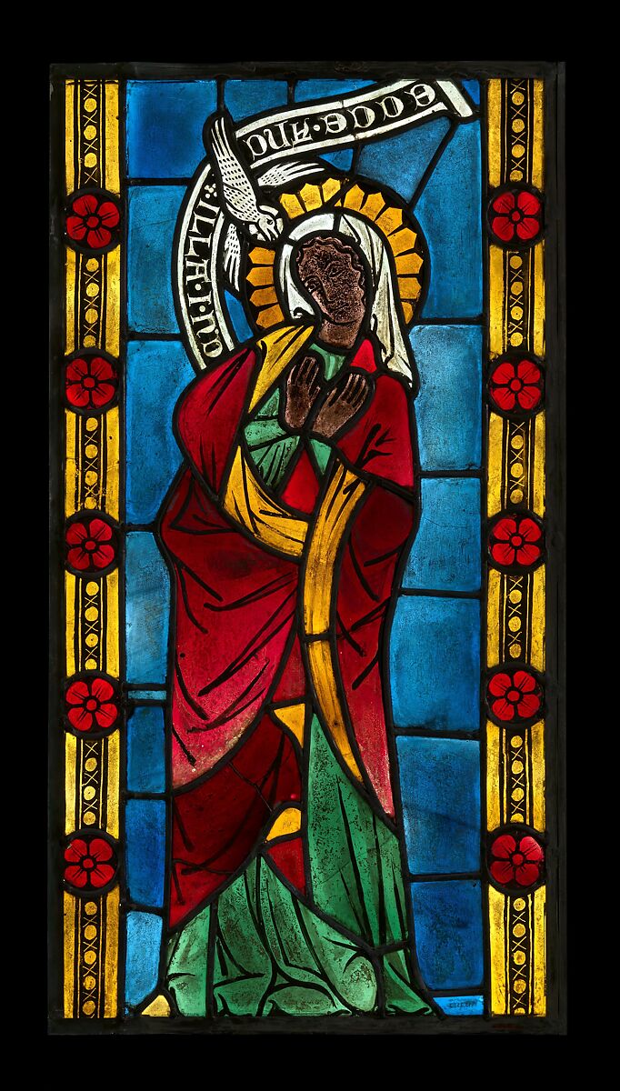 Virgin of the Annunciation, Pot-metal glass and vitreous paint, German 