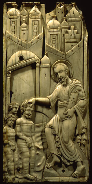 Ivories of the So-Called Grado Chair: Saint Mark Baptizing Anianos, Ivory 