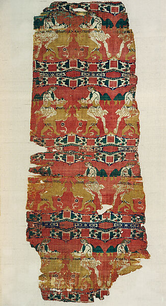 Silk with "Samson" and the Lion, Weft-faced compound twill (samit) in polychrome silk 