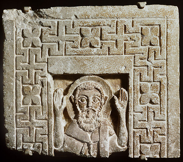 Fragmentary Stele with Orant Monk, Limestone 