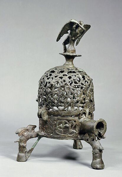 Eagle Censer, Bronze, cast in parts, pierced, and engraved 