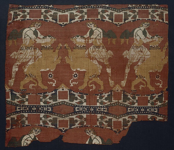 Silk with "Samson" and a Lion, Weft-faced compound twill (samit) in polychrome silk 