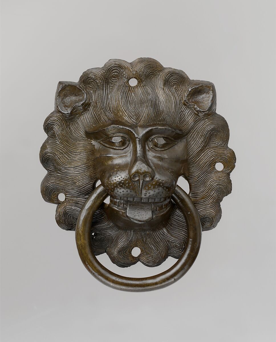 Lion mask door pull, Copper alloy, German