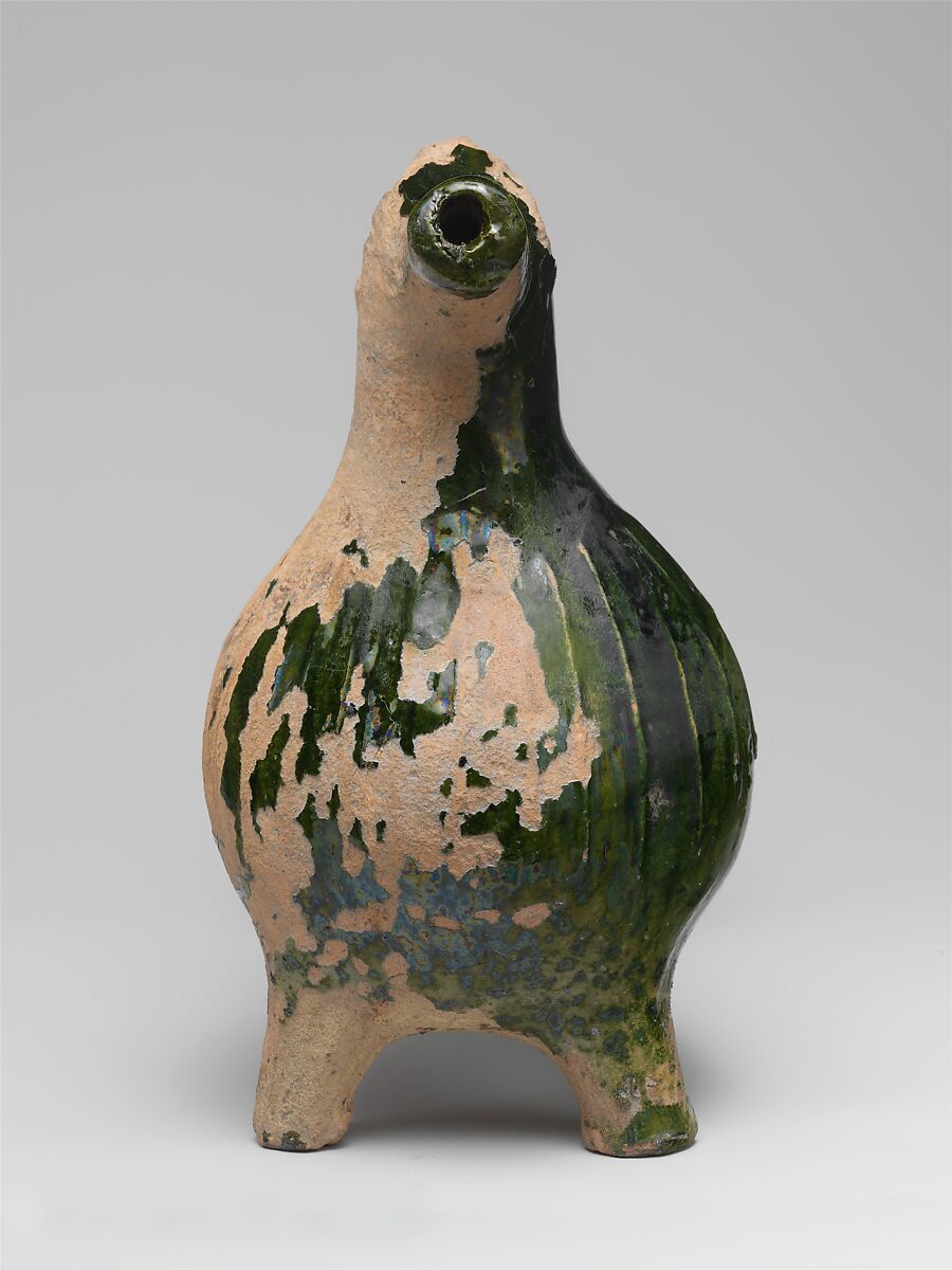 Aquamanile in the Form of a Ram, Earthenware, green glaze, British