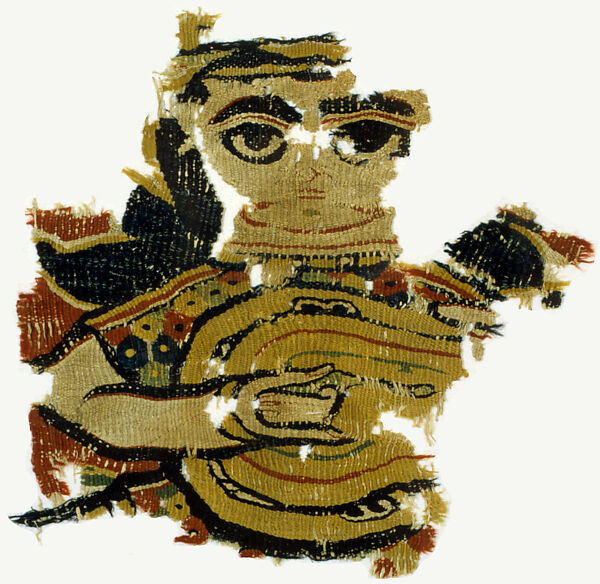 Fragment of a Wall Hanging with a Musician Playing the Oud, Tapestry weave in polychrome wool and undyed linen 