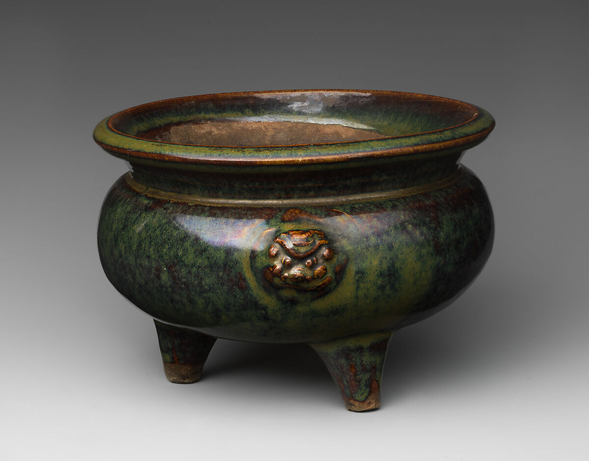 Jardiniere, Pottery with moulded designs, covered with glaze (Takatori ware), Japan