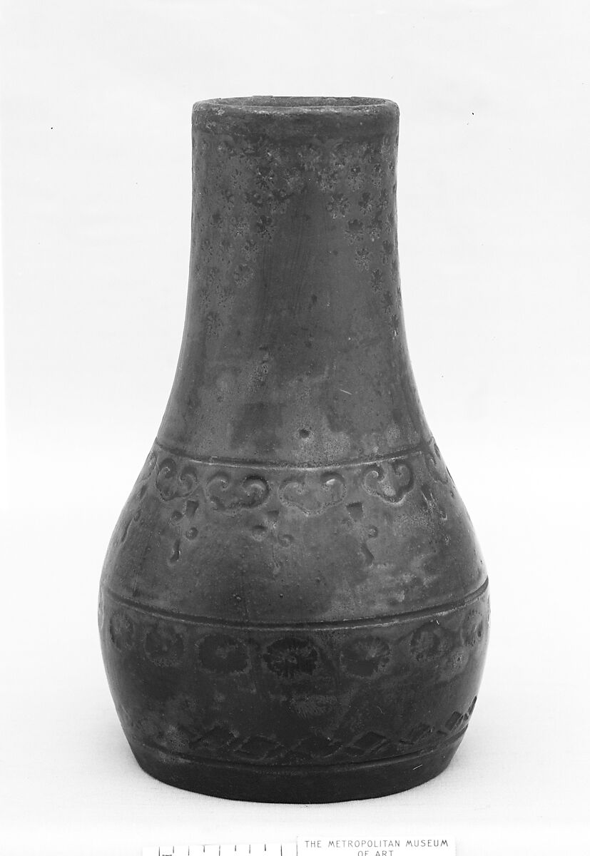 Vase, Clay with a mottled glaze; impressed decorations (Karatsu ware), Japan 