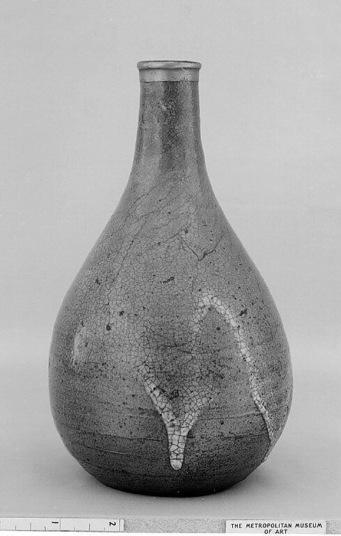 Bottle, Clay covered with a crackled transparent glaze and a slightly thicker overglaze (Karatsu ware), Japan 