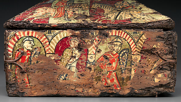 Coffret with the Legend of Guilhem, count of Toulouse, Walnut, painted, iron mounts, South French