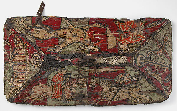 Coffret with the Legend of Guilhem, count of Toulouse, Walnut, painted, iron mounts, South French