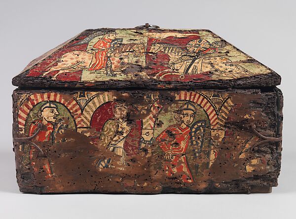 Coffret with the Legend of Guilhem, count of Toulouse, Walnut, painted, iron mounts, South French