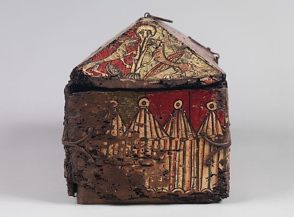 Coffret with the Legend of Guilhem, count of Toulouse, Walnut, painted, iron mounts, South French