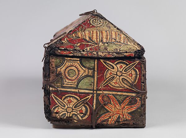 Coffret with the Legend of Guilhem, count of Toulouse, Walnut, painted, iron mounts, South French