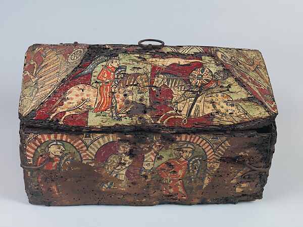 Coffret with the Legend of Guilhem, count of Toulouse, Walnut, painted, iron mounts, South French