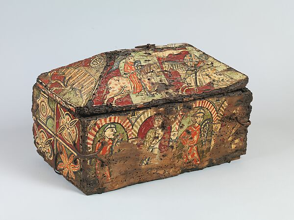 Coffret with the Legend of Guilhem, count of Toulouse, Walnut, painted, iron mounts, South French