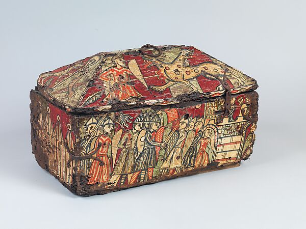 Coffret with the Legend of Guilhem, count of Toulouse, Walnut, painted, iron mounts, South French