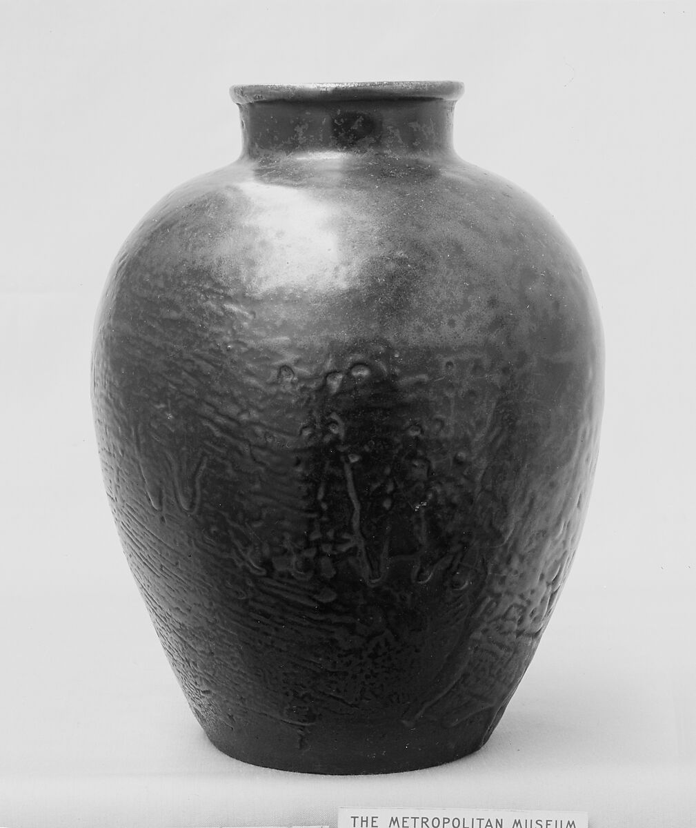Jar, Clay covered with glaze; base stained (Seto ware), Japan 