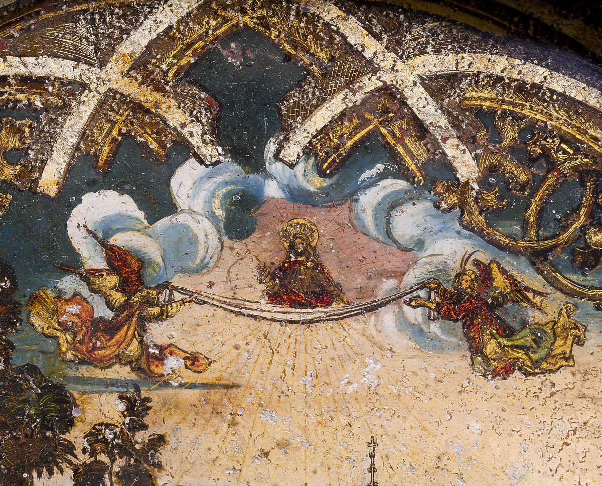 Dish with Abraham and Melchizedek, Hans of Landshut (German, Landshut, active late 15th century), Free-blown glass with paint and metallic foils, South German