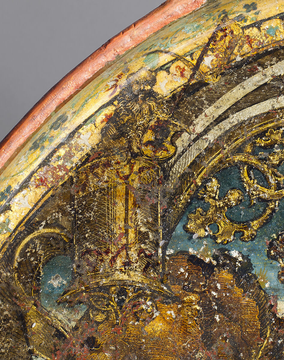 Dish with Abraham and Melchizedek, Hans of Landshut (German, Landshut, active late 15th century), Free-blown glass with paint and metallic foils, South German