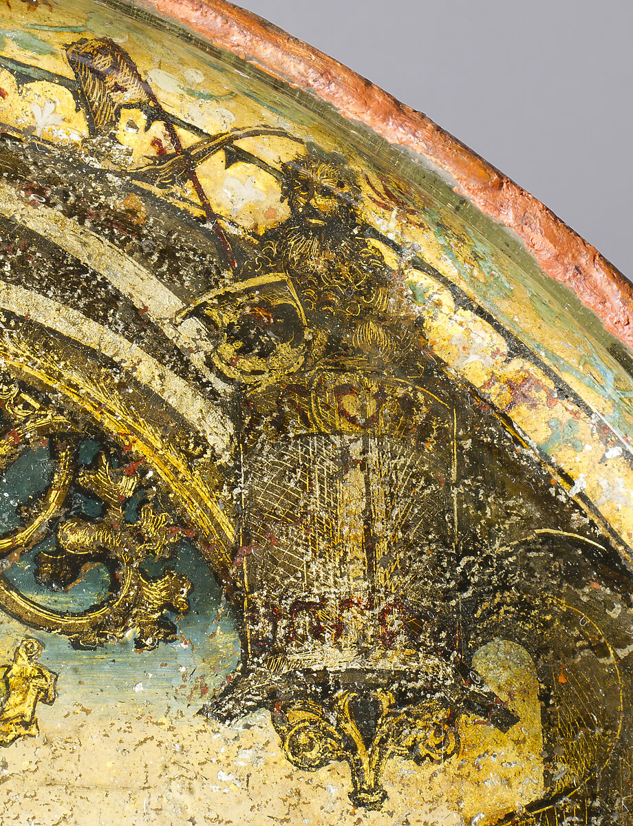 Dish with Abraham and Melchizedek, Hans of Landshut (German, Landshut, active late 15th century), Free-blown glass with paint and metallic foils, South German