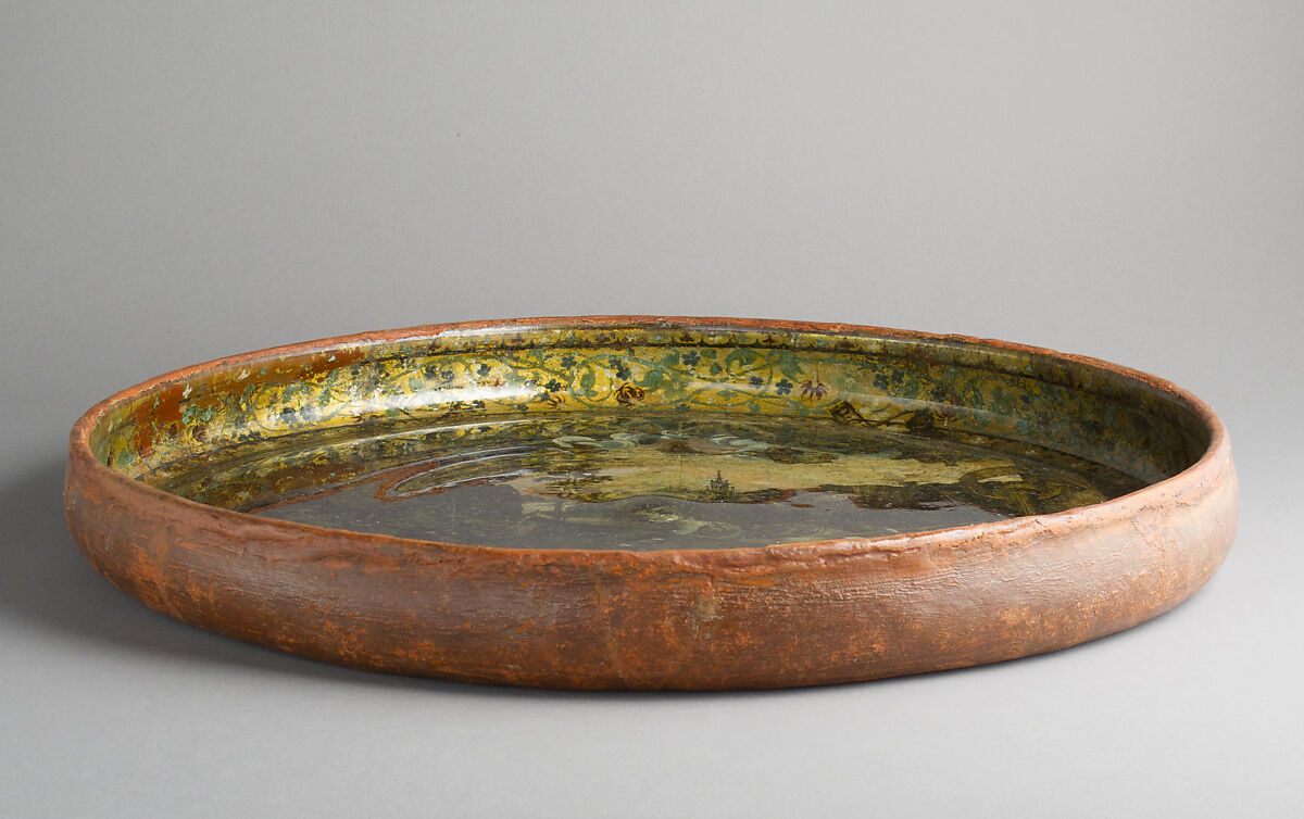 Dish with Abraham and Melchizedek, Hans of Landshut (German, Landshut, active late 15th century), Free-blown glass with paint and metallic foils, South German